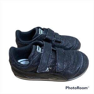 Puma Glitter Sneakers Sz 7 Double Strap Toddler Kids Black Shimmer